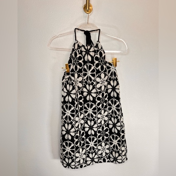Ramy Brook Irina Floral Crochet Halter Black & White Mini Dress Size S/P - Picture 3 of 14